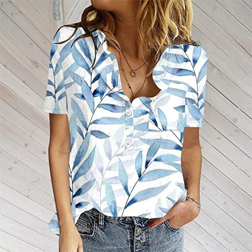 Флорални врвови за жени 2023 копче надолу модна лежерна кошула со кратки ракави блуза плус големина