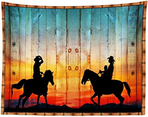 Белеко 10x8ft ткаенина западно каубои позадина диви западни каубои забава силуета на каубојски возејќи див коњ на зајдисонце дрвен знак за позадина