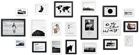 Фото рамки за галерии, сет на wallидни рамки од 20, црно -бело комбинирана рамка за слика за photoидна табла