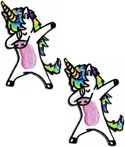 Кленплус 2 парчиња. Танцување Еднорог Цртан Филм Смешни Везени Железо На Шие На Значка За Фармерки Јакни Капи Ранци Кошули Налепница Апликации