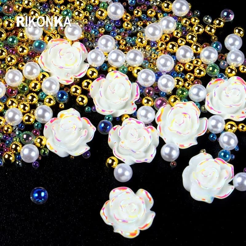 10 компјутери АБ роза цвет накит поставен за украси за уметност на нокти злато сребрени челични топки скапоцен камен мешан нокти Rhinestone