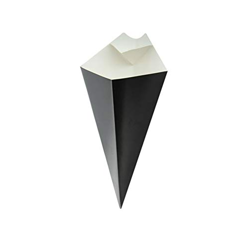 Packnwood 210Confr3blk - Чаша од конус на хартија - Конуси со црна хартија со вградени прегради за натопување сос - отпорни на маснотии