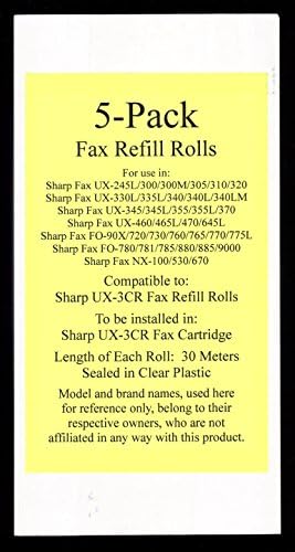 5-пакет UX-3CR FAX FILM RIPLON RELLIL ROLLS компатибилен со Sharp Fax UX-245L UX-300 UX-300M UX-305 UX-310 UX-320 UX-330L UX-335L
