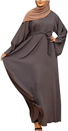 Исламска облека облечена за жени, дами муслимански фустани конзервативни абаја макси кафтан фустан со долги ракави молитва облека