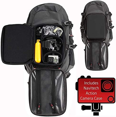 Ранец на ранец на фотоапаратот Navitech Action и сива складирање со интегрирана лента за градите - компатибилен со акционата камера