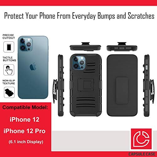 Случај охајо Компатибилен Со iPhone 12 Pro [Заштита Од Воено Одделение Отпорна На Удари Тешка Футрола За Футрола Заштитна Црна Обвивка] за