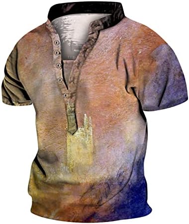 2023 Нова машка модна личност ретро 6 копчиња јака дигитално 3Д печатење со кратки ракави кошула кошула кошула