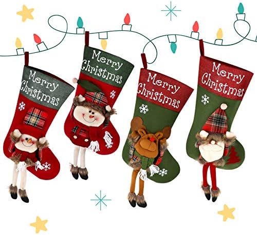 Аптофин Божиќно порибување 18 Божиќ чорап црвено зелено персонализирани чорапи Снегулка Санта Снежен човек ирваси со ирваси