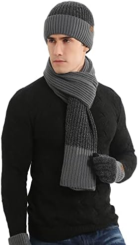 Зимски нараквици за ракавици, шамии и ракавици на екран на допир поставени за мажи и жени, топло плетено капаче