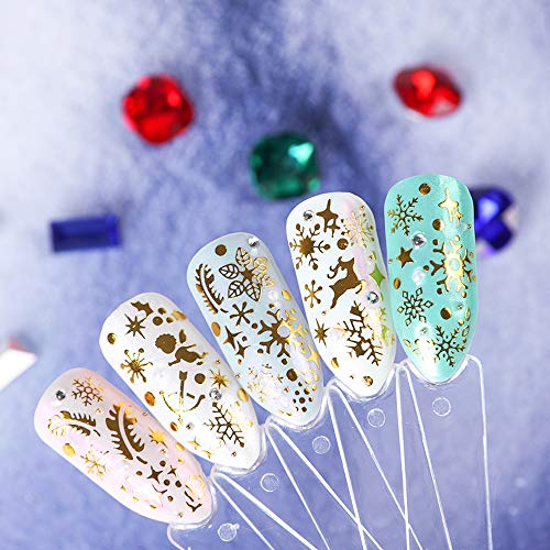 24Патерни Божиќни снегулки налепници за нокти на налепници само-лепете ги декорациите за ноктите бело злато снегулки за ноктите за