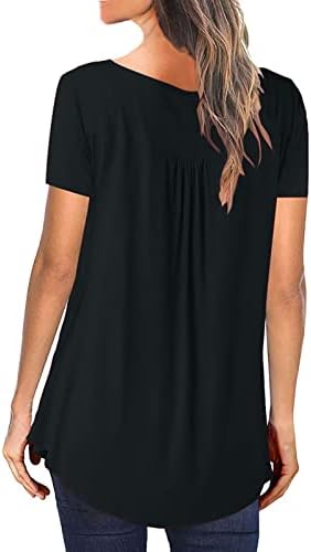Плус големина летни кошули за жени 2023 фустани обични врвови сокријте ја стомачната туника бохо цврста маица трендовски лабава блуза