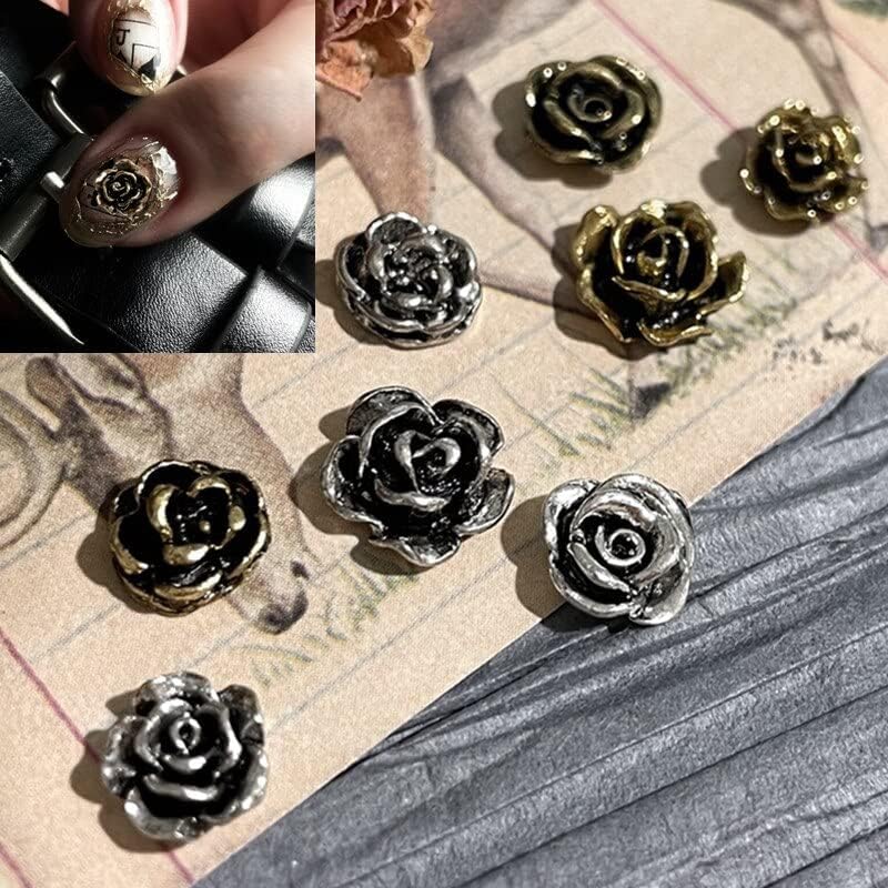 20 парчиња ретро легура Камелија цветни нокти уметност шарми темни панк метални нокти дизајн привлечност смола симпатична додатоци за