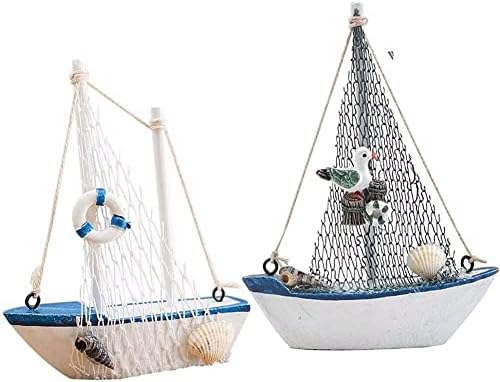 2 парчиња декор за едриличари, модел на наутички океански декор, дрвена минијатурна пловечка чамец плажа Дома декор, за декорација