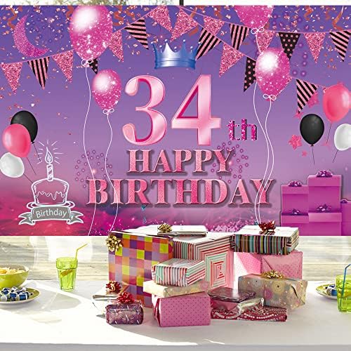 Среќен 34-ти Роденден Позадина Банер Розова Виолетова 34-Ти Знак Постер 34 Роденден Материјали За Годишнина Фото Кабина Фотографија