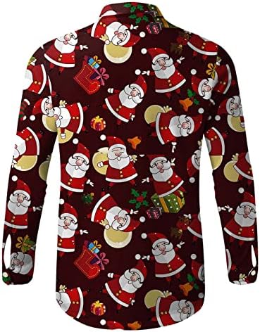 XXBR машки кошули Божиќ, копче надолу Божиќ Дедо Мраз Клаус Свртете ја јака 3Д дигитална печатење со долги ракави дизајнер на кошула