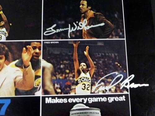 1978-79 НБА шампиони во Сиетл Суперсоника автограмираше 17x22 Постер фотографија со 9 вкупно потписи, вклучувајќи Фред Браун и
