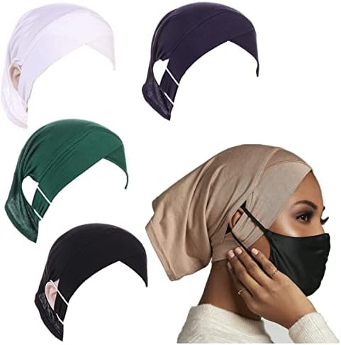 4 парчиња муслиман под шал со ушна дупка за истегнување на дрес Внатрешни капачиња за хиџаби за исламски жени турбан хауб…