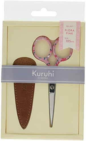 Кавагучи 06-001 Курухи занаетчиски ножици, 4,1 инчи, флора, розова, оригинална кожна кутија вклучена