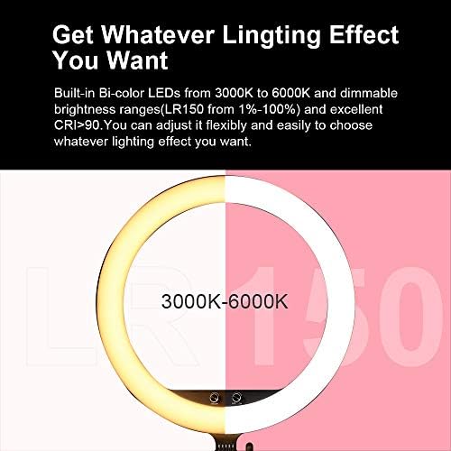 Godox LR150 LED Прстен Светлина,Двобојна Затемнета 3000k-6000k Континуирано Осветлување, CRI 90+, TLCI 90+, За Блогови, Видеа