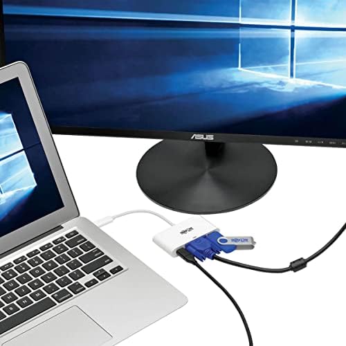 Converter lite lite USB C до VGA MultiPort Video Adapter 1080p w/ USB-A Hub, & USB-C PD полнење, Thunderbolt 3 компатибилен, USB Type C, USB-C,