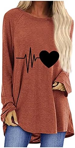 Долги ракави пад на врвовите за жени О-вратот моден случајно чукање на срцето loveубов Туника Туника лабава маица со големина