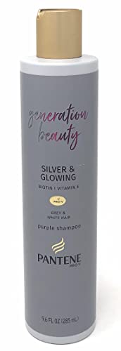 Pantene Pro-V Generation Beauty Silver и блескав виолетова силиконска бесплатна шампон со биотин за сива и бела коса, 9,6 мл