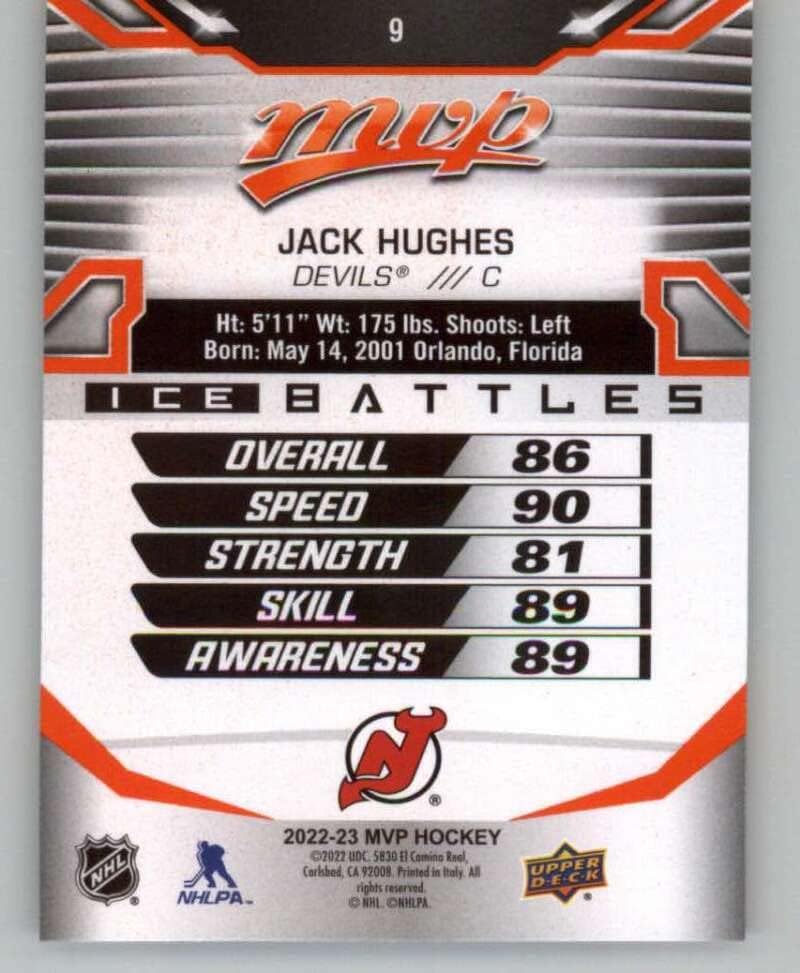 2022-23 Горна палуба МВП мраз битки 9 Jackек Хјуз Newу Jerseyерси ѓаволи NHL хокеј за тргување со картички