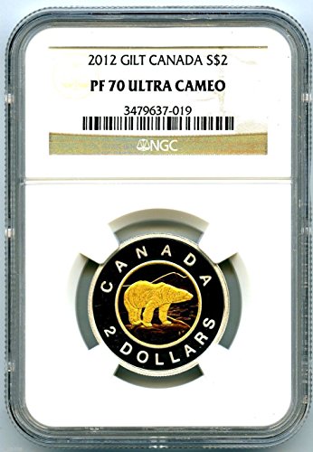 2012 Канада Сребрен Доказ Toonie Два Долари Позлатена Златна Поларна Мечка 2 2 PF70 NGC