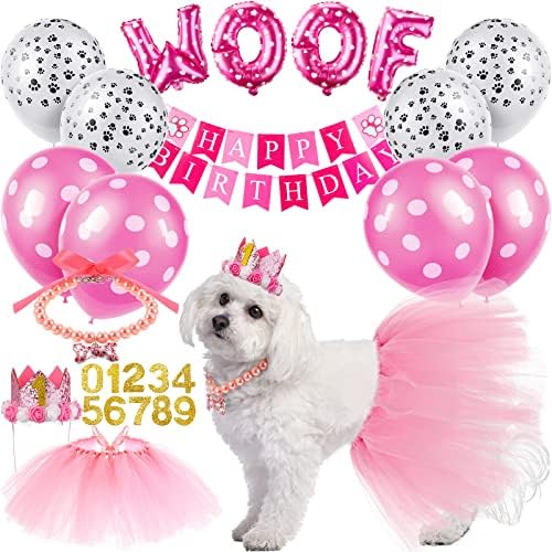 13 компјутери куче за роденденска забава, испорачува украси слатко куче девојче роденден бандани постави розово туту здолниште куче круна