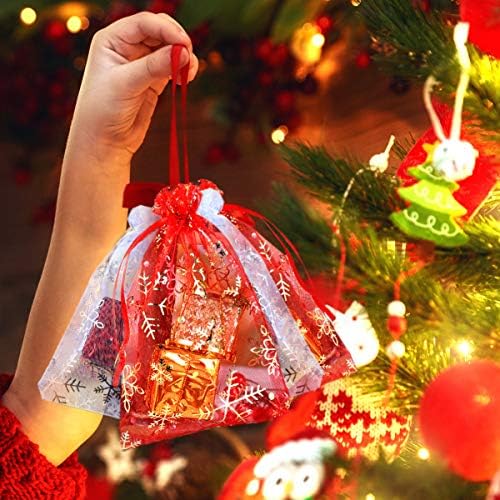 Нуобести Торби За Органза Мрежести Торби За Подароци Снегулки Торби За Подароци Органза Торби За Накит Со Врвки За Божиќна Зимска