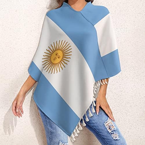 Знаме на аргентина Женски Елегантен Плетен Шал Пончо Врв Со Ресни Шал Џемпер Пуловер Наметка За Мама