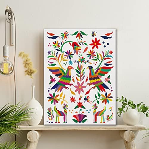 Современа мексиканска шема платно wallидна уметност шарена мексиканска уметничка печатење врамена постер 12 x 15 инчи сликарство за декорација