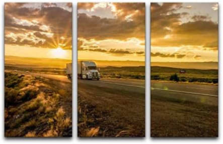 Naenrfercx 3 панели wallидни уметности слики полу -камион на меѓудржавен автопат во самракот со Cloudscape модерни платно печатени слики