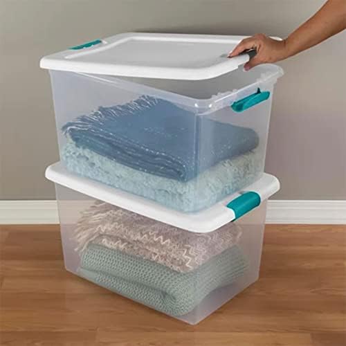 Стерилит 106 Литри Јасна Пластична Кутија За Контејнери За Складирање Со Контејнери За Складирање Со Бел Капак За Заклучување Организирање Решение