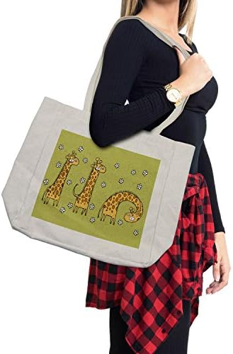 Торба за купување на животни Амбесон, рачно нацртана илустрација на жирафи на позадина со цвеќиња, еколошка торба за еднократно користење