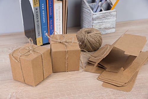Премиум кутии за подароци од Крафт 50 пакувања 3 x 3 x 3 инчи кутии за подароци со кафеава хартија со капаци за подароци, кутии