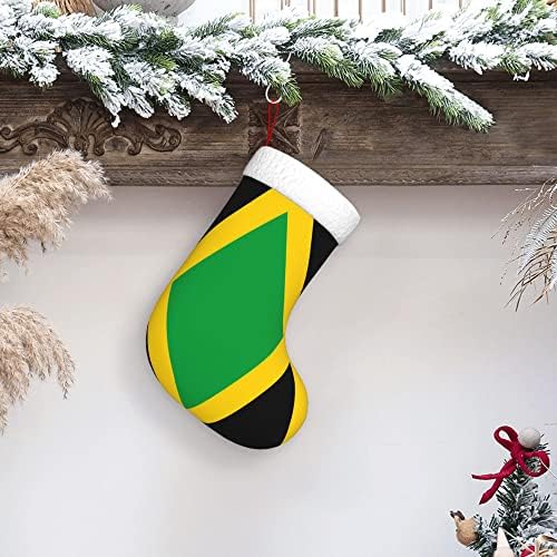 QG ZZX Божиќни чорапи со бела супер мека плишана манжетна Јамајка знаме Божиќни чорапи Божиќни украси порибување
