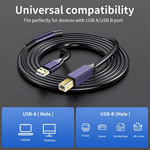 GGMTY ACTIVE USB 2.0 печатач Кабел 100FT, USB A-Male to B-Male Mige Speed ​​Printer/Scanner/Repeater Cable за HP, Canon, Epson, Dell, Samsung