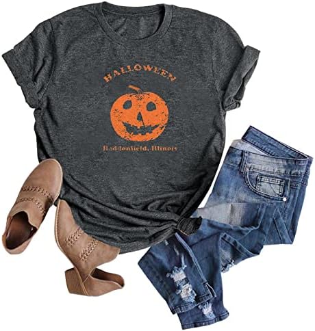 Маици од тиква есен, смешни кратки ракави за Ноќта на вештерките, графички обични маички врвови n облека