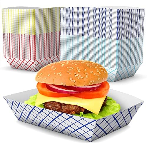 Бродови за храна во хартија Nukunu, 3lb - Табела разновидни бои Начо Еко Пријателски држач за хамбургер 7 '' x 5 '' инчи кои служат