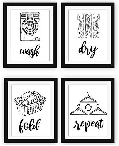 Современи знаци на 5 -та перална, миење на суво преклопување, отпечатоци од типографија на wallидни уметнички украси, црно -бело печатење