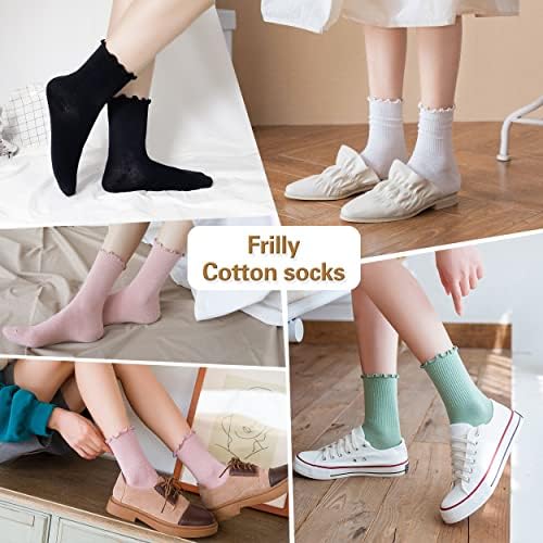 Bellady симпатични чорапи со руфли за жени, смешни чорапи со екипаж, чорапи со ладен глужд, жени 5 пара