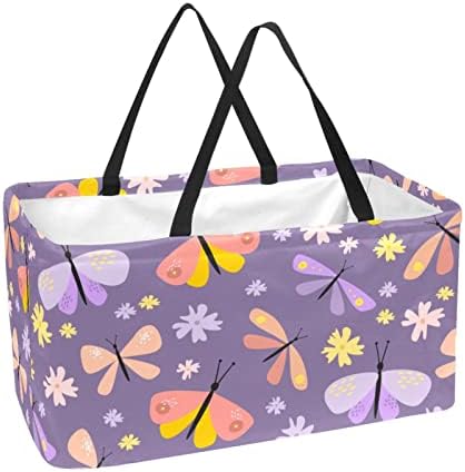 Кошар за еднократно шопинг Виолетова цвет од пеперутка преносна преклопна пикник намирници кеси за перење алишта за торба за