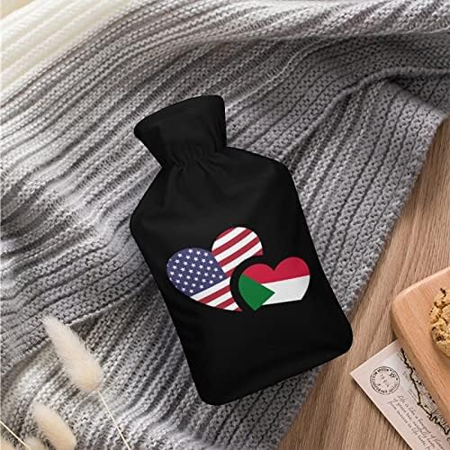 Судан американско знаме кадифен вреќа со топла вода, симпатична гумена вода вбризгување топла вода шише со рака за нозе потопло