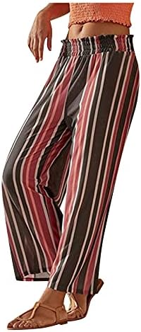 MGBD женски широки нозе палацо панталони цветни печатени високи половини Бохо плажа Баги панталони исечени обични модни панталони