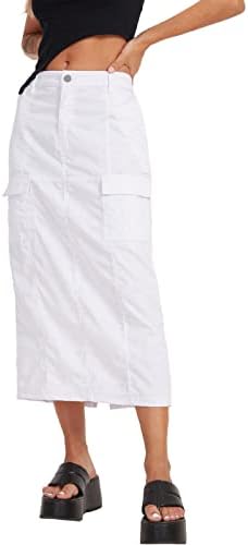 Мода тенок фит макси здолниште, цврст обичен обичен половината тенок грб Сплит Jeanан здолниште со џебови кревети директно здолниште