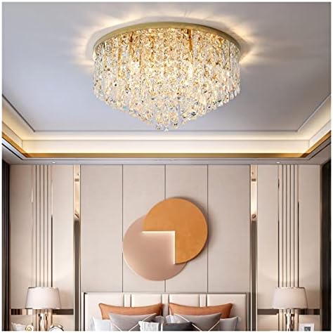 Таванска ламба таванска светлина дневна соба спална соба тркалезна светлина од не'рѓосувачки челик + кристален извор на светлина со три-боја,