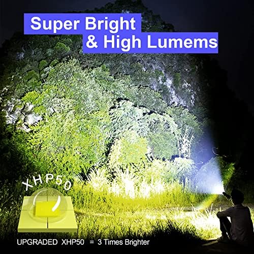 LED светла на LED Flangs High Lumens, 2 пакет 8000 лумени супер светла светлина на LED блиц, зумирање, 5 режими, IPX5 водоотпорна тактичка