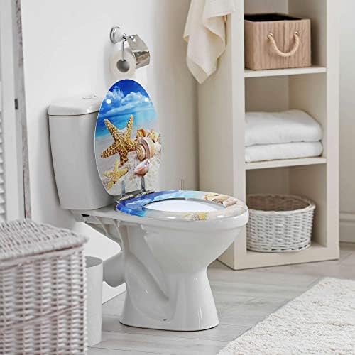 Emmteey издолжено тоалетно седиште летно плажа школки морско тоалетно седиште со тивко блиску за брзо ослободување шарки бавно