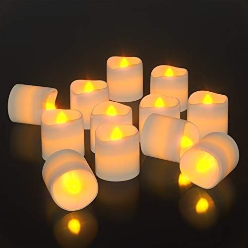 Pchero Battery управувани свеќи со светло со тајмер, сет од 12 LED Timed Timed Teal Light, топло бело треперење електрични чајни